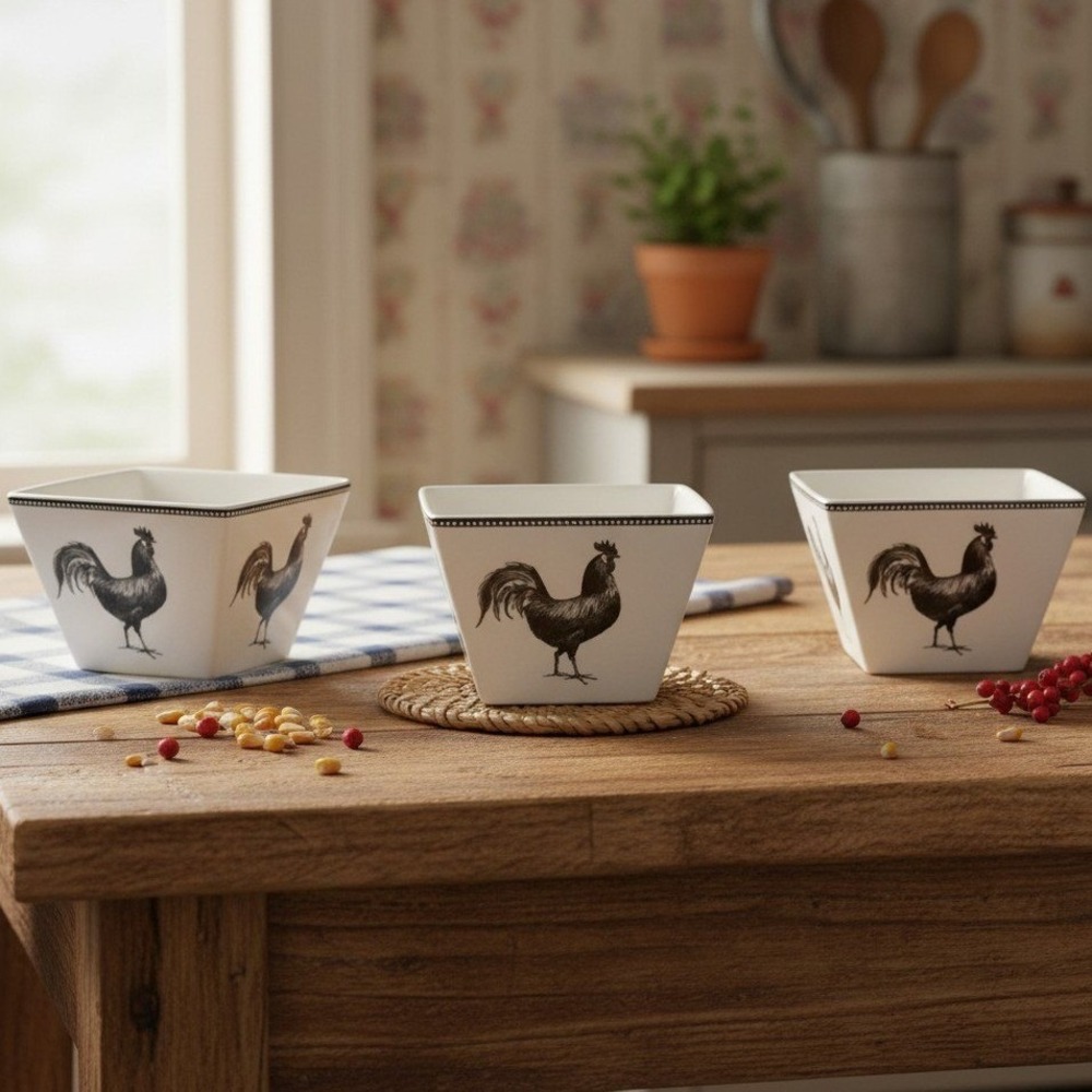 Rooster Chic Ciroa Simple Serv Individual Square Appetizer Bowls Set Of 3
